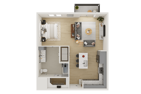 Floor plan for 1 bed, 1 bath, 741 sqft